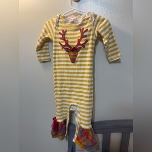 Striped Yellow Bodysuit with Red Antler Design